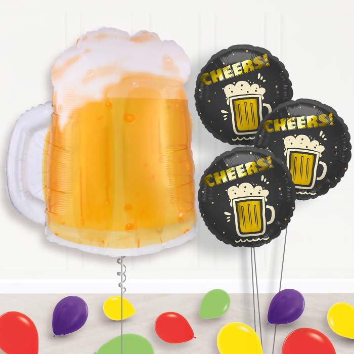 Giant Beer Mug Balloon Bouquet Delivery-Giant Balloon + 3 Themed Balloons + Mini Balloons| Party Save Smile