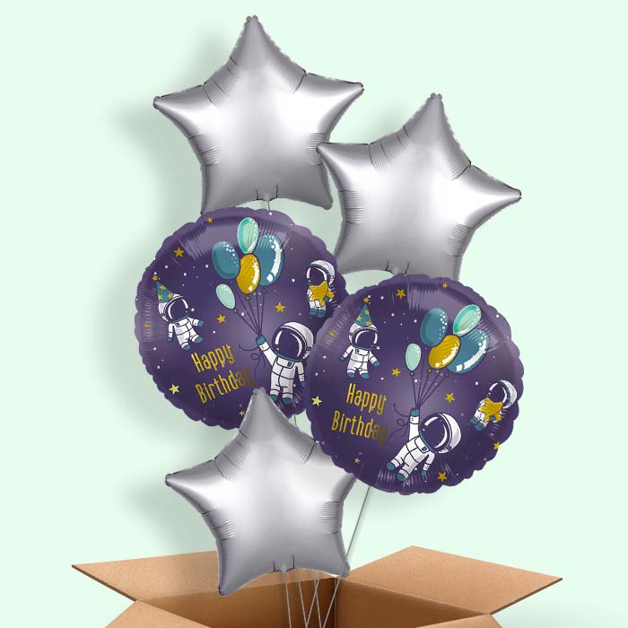 Astronaut Birthday Helium Balloons Delivered - 5 Balloons | Party Save Smile