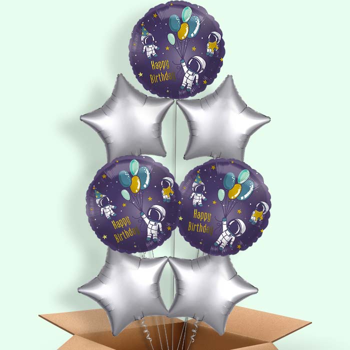 Astronaut Birthday Helium Balloons Delivered - 7 Balloons | Party Save Smile