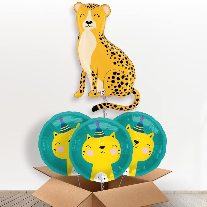 Giant Cheetah Helium Balloon in a Box-Giant Balloon + 3 Themed Balloons| Party Save Smile
