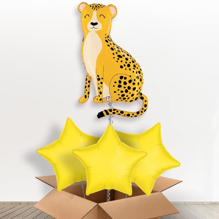 Giant Cheetah Helium Balloon in a Box-Giant Balloon + 3 Plain Balloons| Party Save Smile