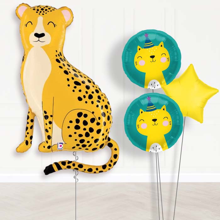 Giant Cheetah Balloon Bouquet Delivery-Giant Balloon + 2 Themed Balloons + 1 Plain Balloon| Party Save Smile