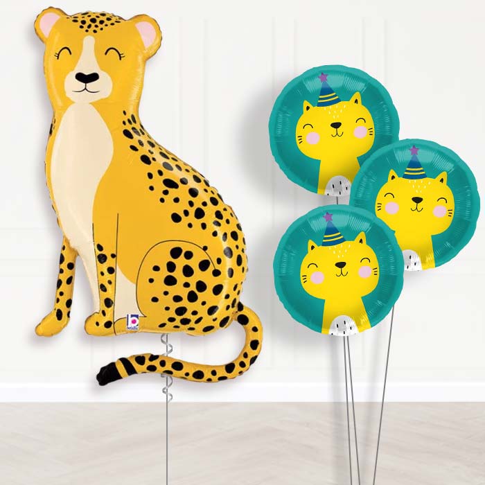 Giant Cheetah Balloon Bouquet Delivery-Giant Balloon + 3 Themed Balloons| Party Save Smile