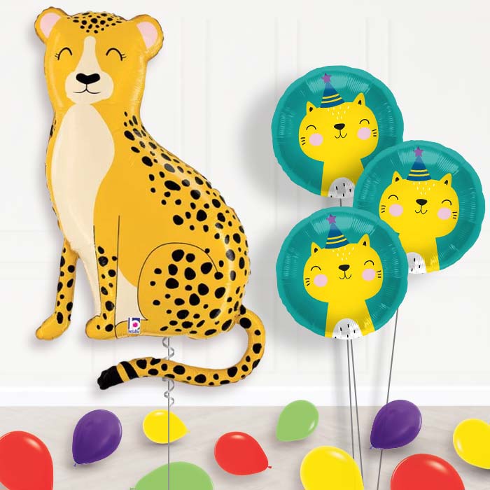 Giant Cheetah Balloon Bouquet Delivery-Giant Balloon + 3 Themed Balloons + Mini Balloons| Party Save Smile