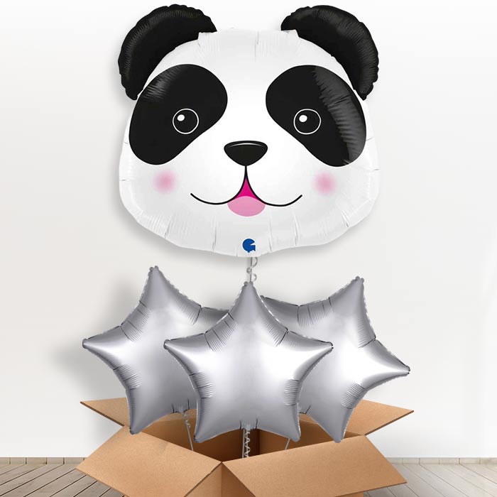 Shaped Panda Helium Balloon in a Box-Giant Balloon + 3 Plain Balloons| Party Save Smile