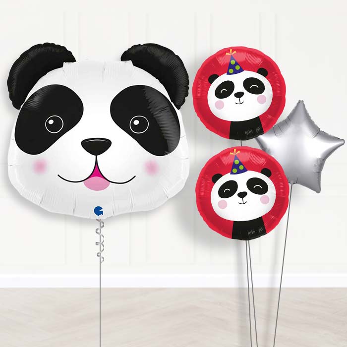 Shaped Panda Balloon Bouquet Delivery-Giant Balloon + 2 Themed Balloons + 1 Plain Balloon| Party Save Smile