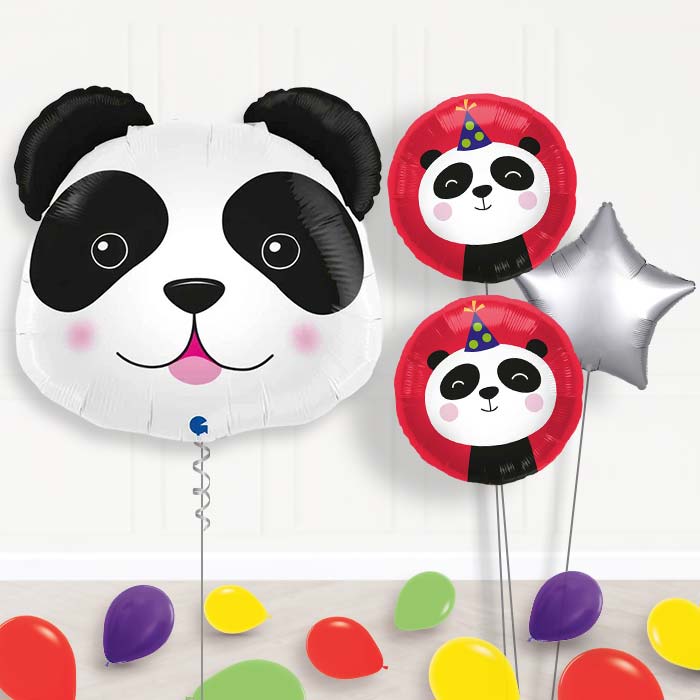 Shaped Panda Balloon Bouquet Delivery-Giant Balloon + 2 Themed Balloons + 1 Plain Balloon + Mini Balloons| Party Save Smile