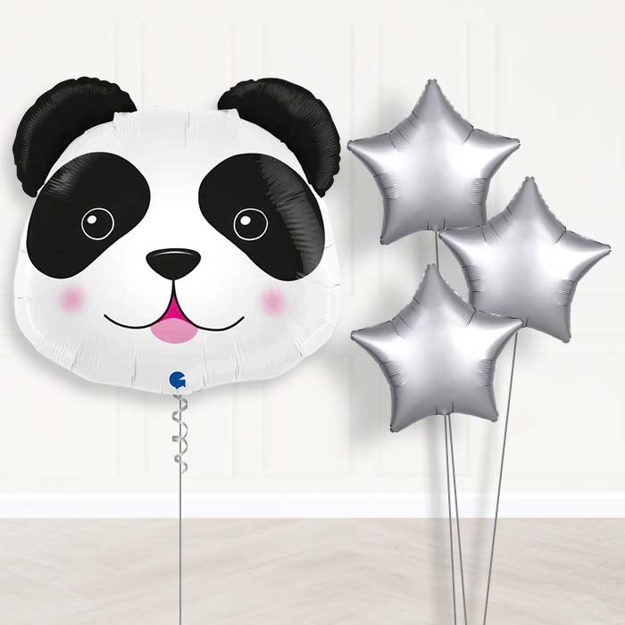 Shaped Panda Balloon Bouquet Delivery-Giant Balloon + 3 Plain Balloons| Party Save Smile