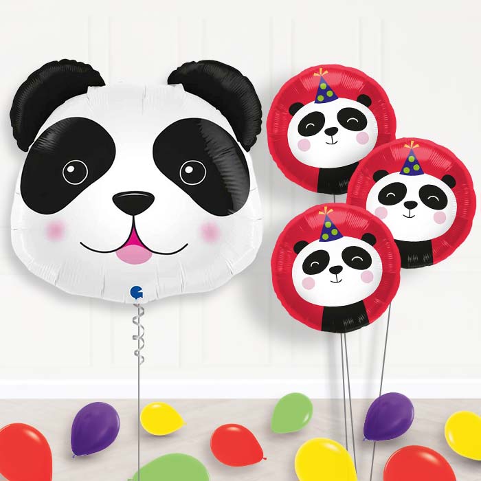 Shaped Panda Balloon Bouquet Delivery-Giant Balloon + 3 Themed Balloons + Mini Balloons| Party Save Smile