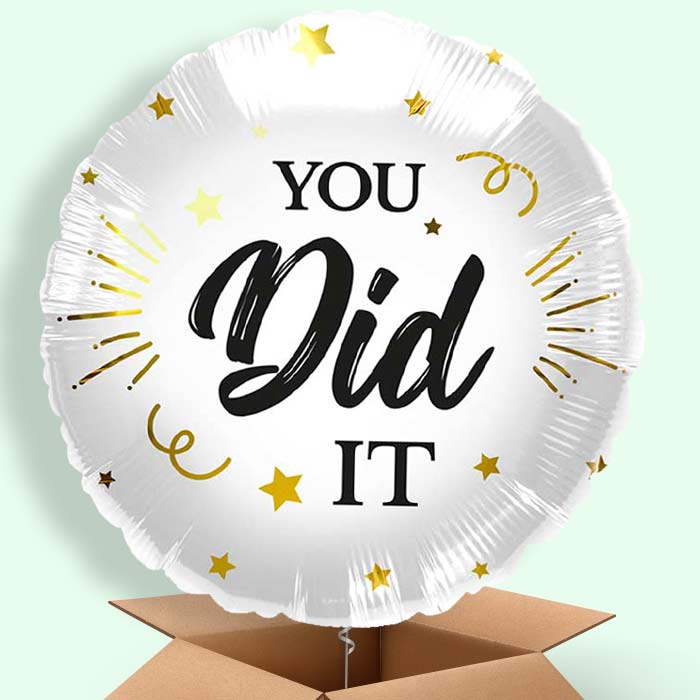 You Did It White Black & Gold Helium Balloons Delivered - 1 Balloon | Party Save Smile