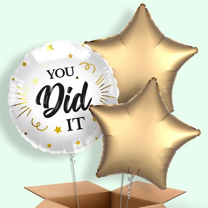You Did It White Black & Gold Helium Balloons Delivered - 3 Balloons | Party Save Smile