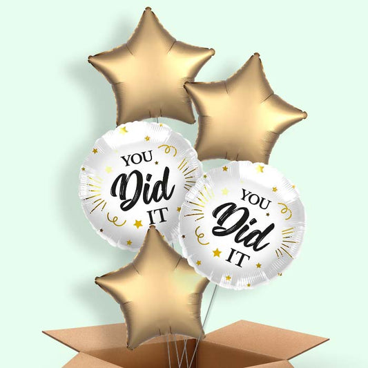 You Did It White Black & Gold Helium Balloons Delivered - 5 Balloons | Party Save Smile