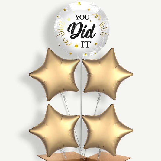 You Did It White Black & Gold 5 Helium Cluster Balloons | Party Save Smile