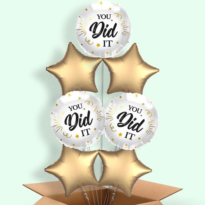 You Did It White Black & Gold Helium Balloons Delivered - 7 Balloons | Party Save Smile