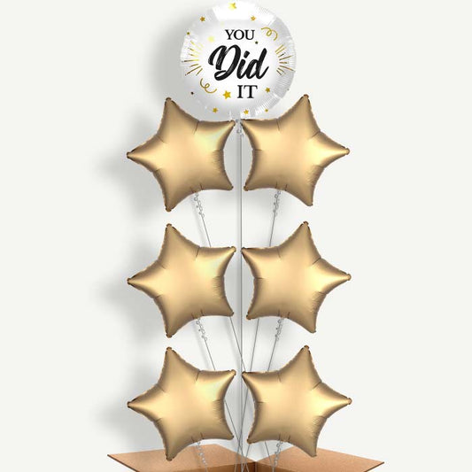 You Did It White Black & Gold 7 Helium Balloon Arrangement | Party Save Smile