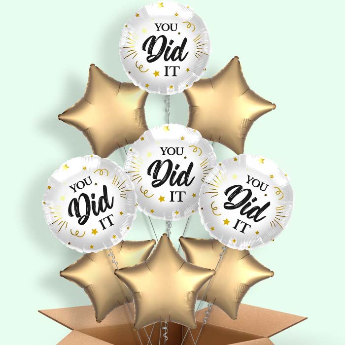 You Did It White Black & Gold Helium Balloons Delivered - 9 Balloons | Party Save Smile