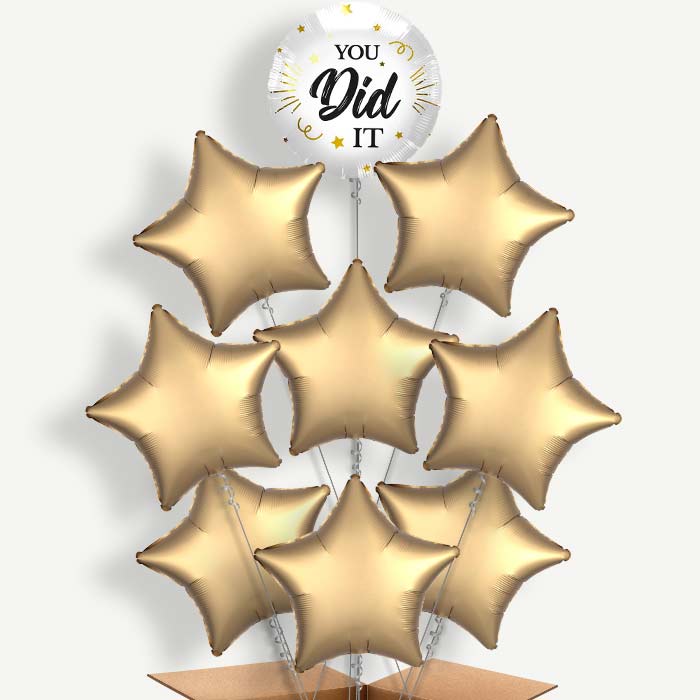 You Did It White Black & Gold 9 Helium Balloon Bundle | Party Save Smile