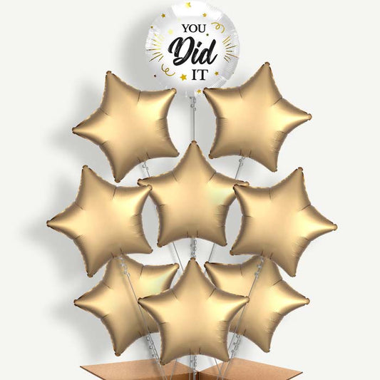 You Did It White Black & Gold 9 Helium Balloon Bundle | Party Save Smile
