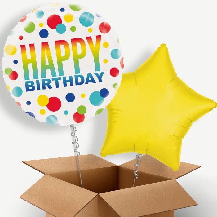 Happy Birthday Rainbow Polka Dot Helium Balloon Pair | Party Save Smile