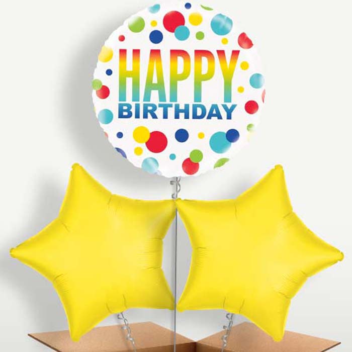 Happy Birthday Rainbow Polka Dot Balloons in a Bunch | Party Save Smile