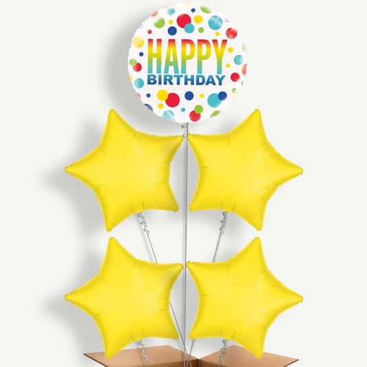 Happy Birthday Rainbow Polka Dot Helium Cluster Balloons | Party Save Smile