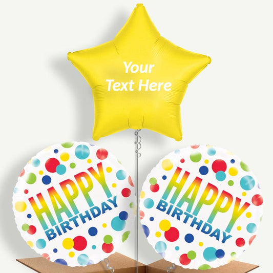 Personalisable Happy Birthday Rainbow Polka Dot Helium Balloons | Party Save Smile