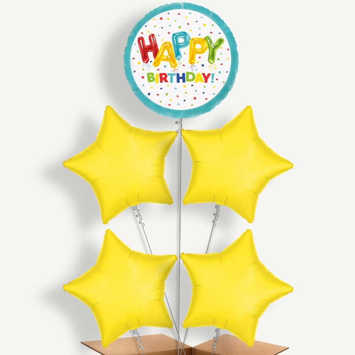 Colourful Happy Birthday Helium Cluster Balloons | Party Save Smile