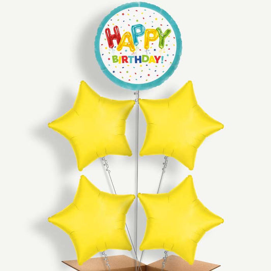 Colourful Happy Birthday Helium Cluster Balloons | Party Save Smile