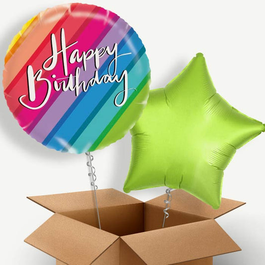 Rainbow Happy Birthday Helium Balloon Couple | Party Save Smile