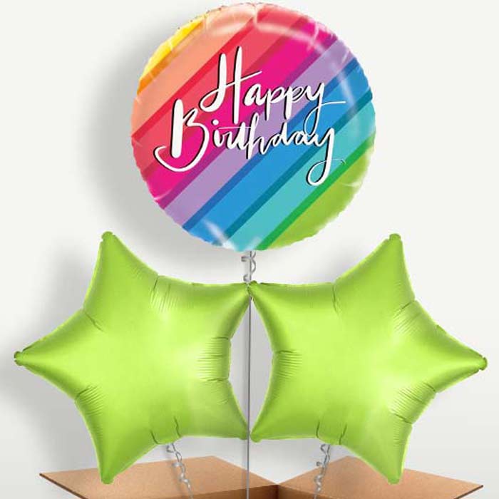 Rainbow Happy Birthday Trio Balloon Bunch | Party Save Smile
