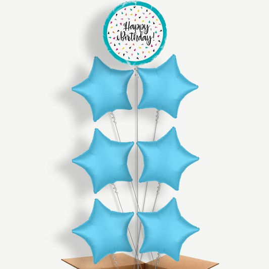 Triangle Confetti Happy Birthday Helium Balloon Arrangement | Party Save Smile