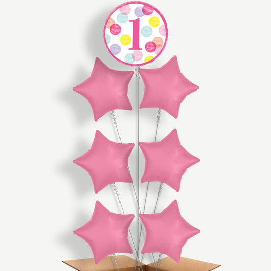 Pink Dots 1st Birthday Helium Balloon Arrangement | Party Save Smile