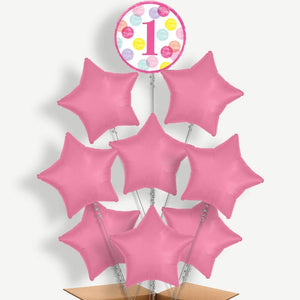 Pink Dots 1st Birthday 9 Helium Balloon Bundle