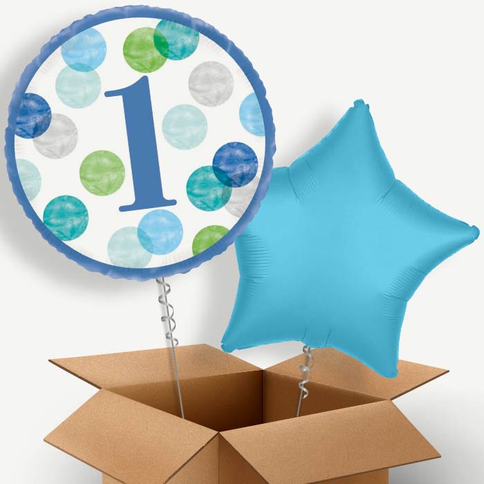 Blue Dots 1st Birthday Helium Balloon Duo | Party Save Smile