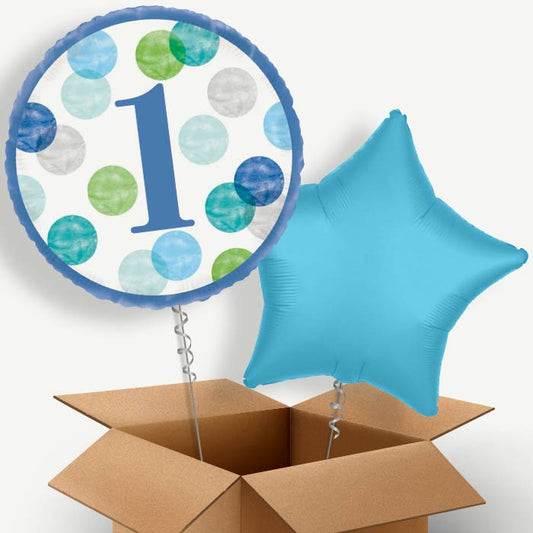 Blue Dots 1st Birthday Helium Balloon Duo | Party Save Smile