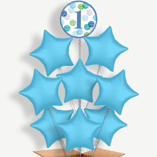 Blue Dots 1st Birthday Helium Balloon Bundle | Party Save Smile