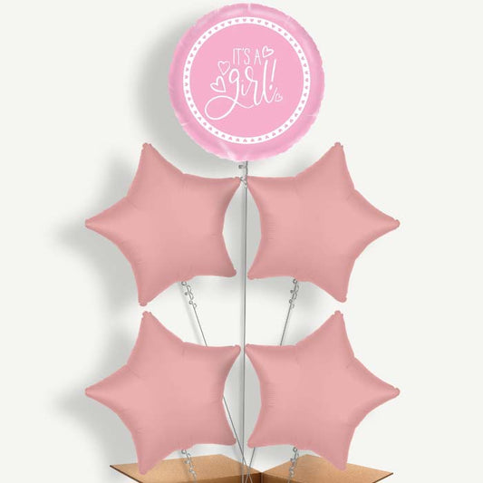 Pink Its a Baby Girl Balloon Cluster Inflated with Helium | Party Save Smile