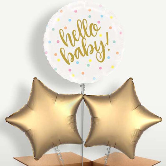 Hello Baby New Baby Balloons in a Bunch Inflated with Helium | Party Save Smile