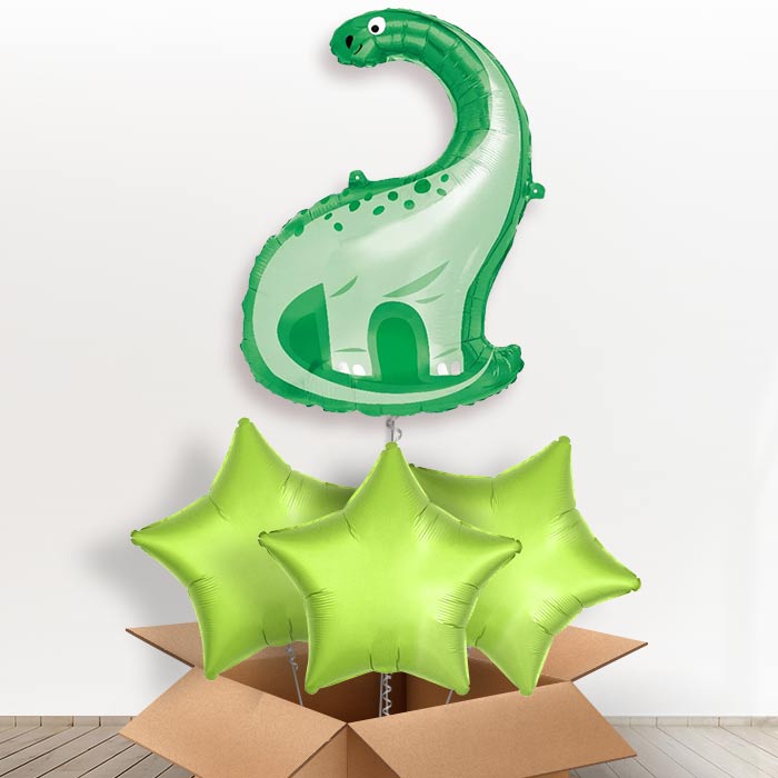Brontosaurus Giant Dinosaur Helium Balloon in a Box Gift - With 3 Plain Balloons | Party Save Smile