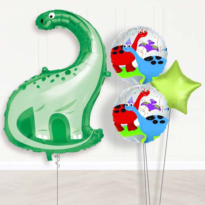 Green Brontosaurus Dinosaur Balloon Display-Giant Balloon + 2 Themed Balloons + 1 Plain Balloon 