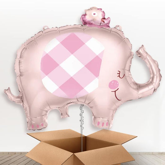 Gingham Pink Elephant Helium Balloon in a Box - Giant Balloon | Party Save Smile