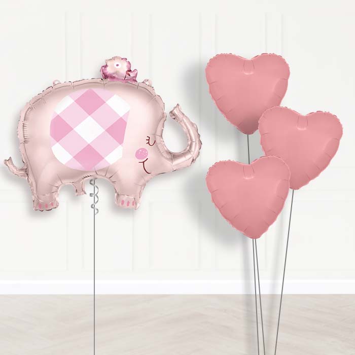 Pink Gingham Elephant Balloon Bouquet Delivered - Plain Bouquet | Party Save Smile