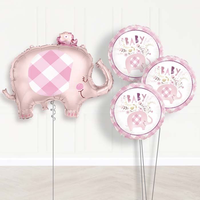 Pink Gingham Elephant Balloon Bouquet Delivered - Themed Bouquet | Party Save Smile