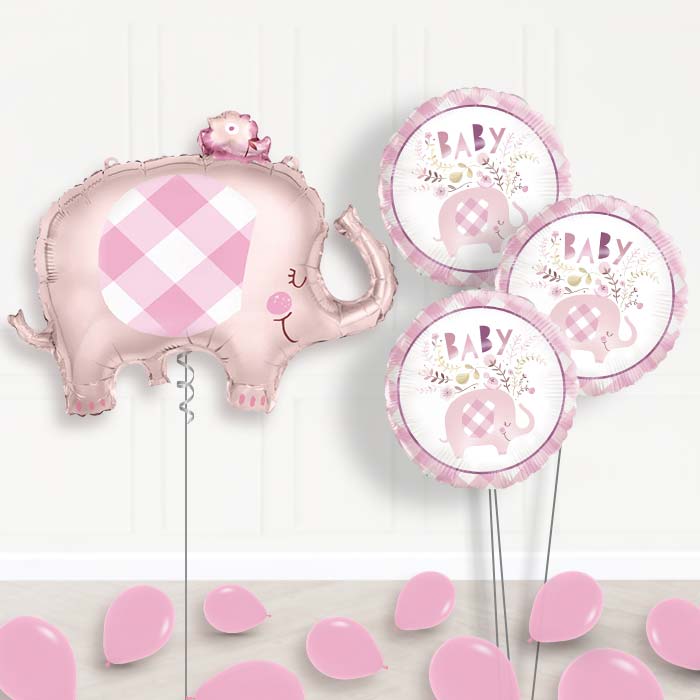 Pink Gingham Elephant Balloon Bouquet Delivered - Themed Bouquet and Latex | Party Save Smile