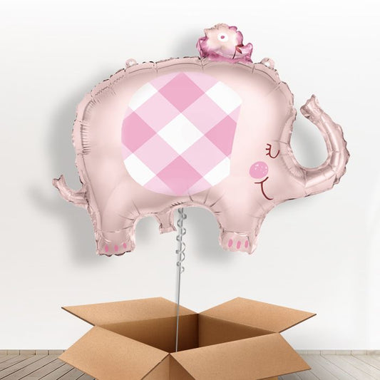 Gingham Pink Elephant Helium Balloon in a Box - Giant Balloon | Party Save Smile