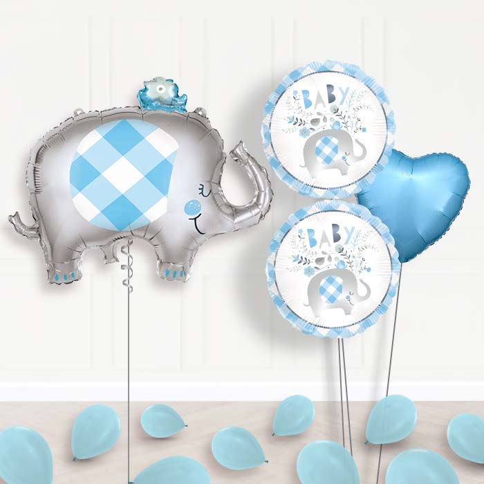 Blue Elephant Inflated Helium Balloons Delivered-Giant Balloon + 2 Themed Balloons + 1 Plain Balloon + Mini Balloons 