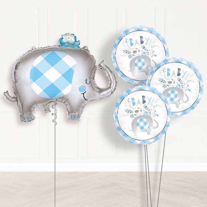 Blue Elephant Inflated Helium Balloons Delivered-Giant Balloon + 2 Themed Balloons + 1 Plain Balloon 