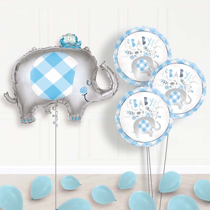 Blue Elephant Inflated Helium Balloons Delivered - Themed Bouquet | Party Save Smile