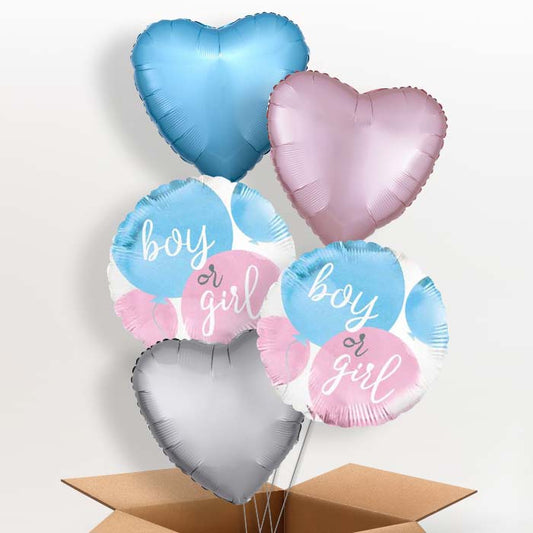 Boy or Girl Gender Reveal Helium Balloons in a Box - 5 Balloon | Party Save Smile
