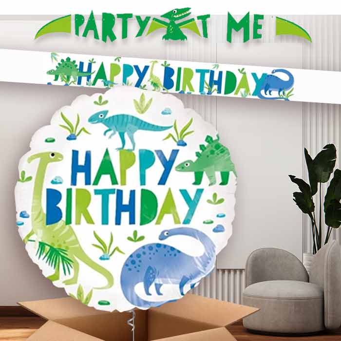Blue and Green Dinosaur Balloon and Banners | Party Save Smile
